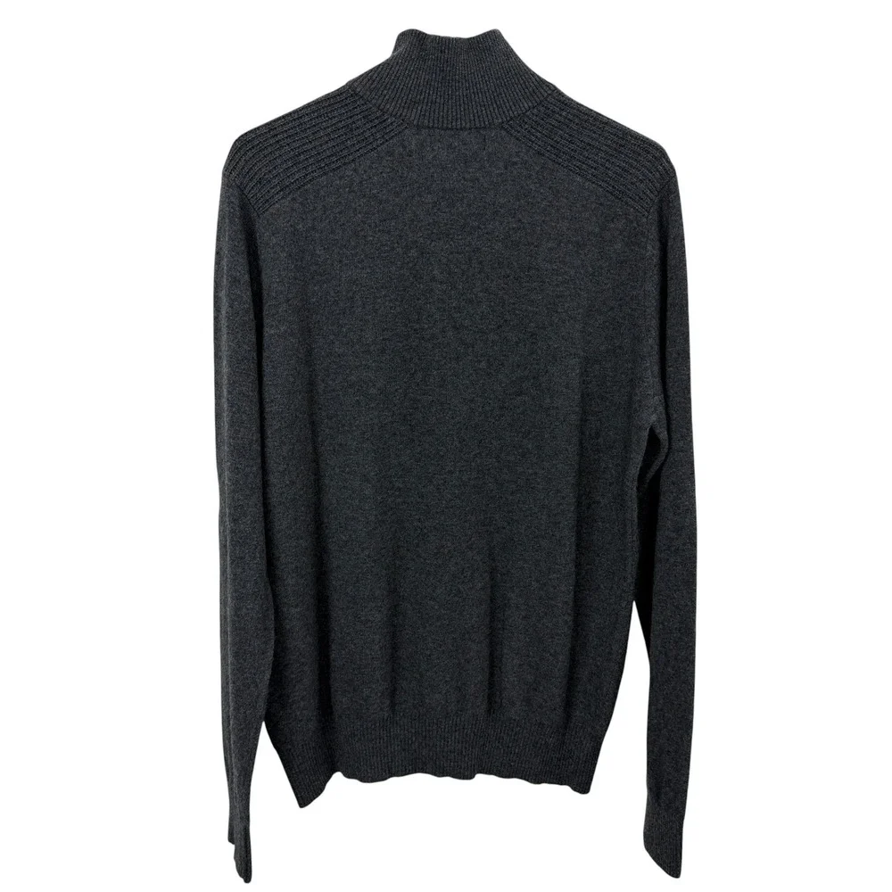 Carroll & Co Sweater Mens Blue Wool Cashmere Quarter Button Elbow Patches